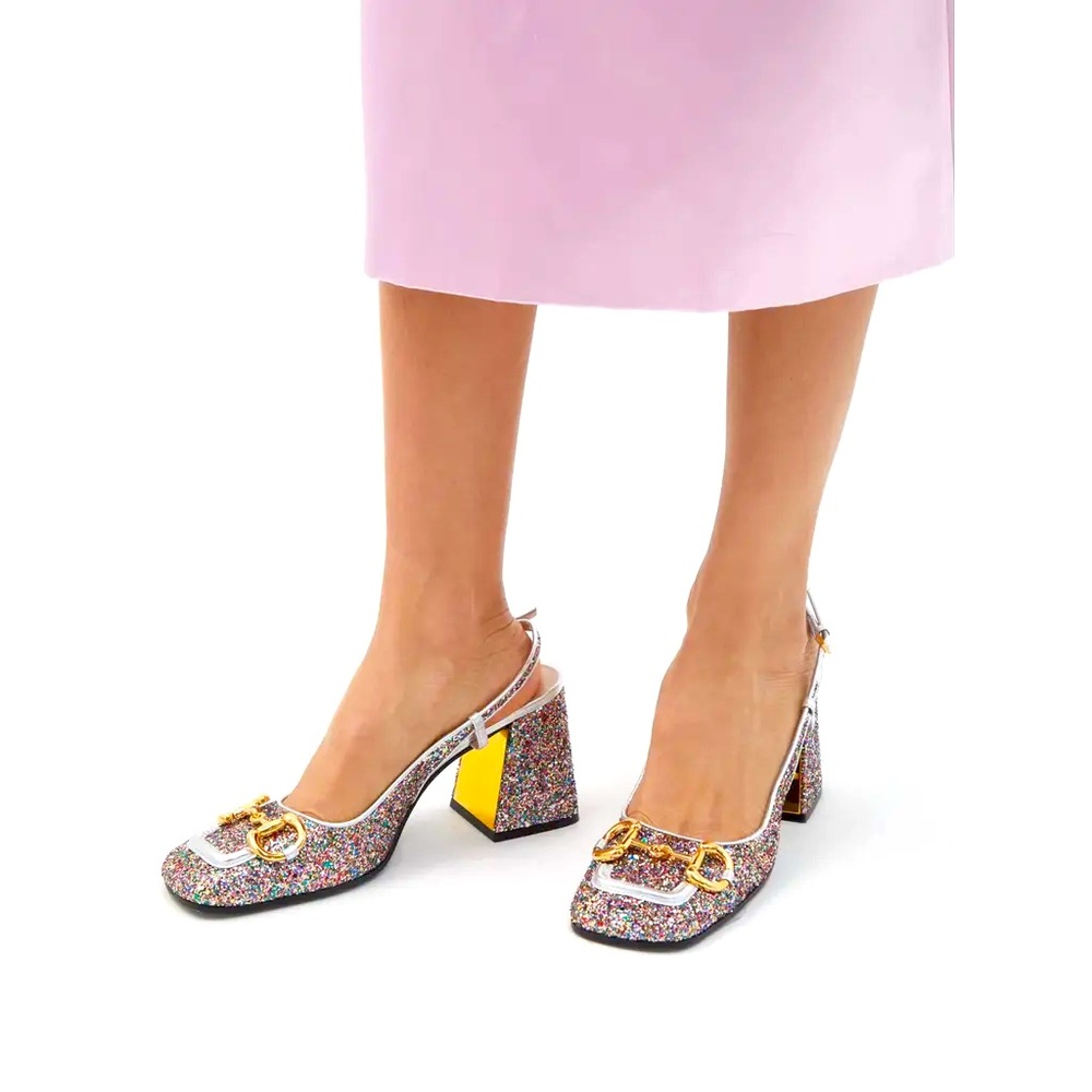 GUCCI Metallic Lovelight Mid-heel Slingback With Horsebit